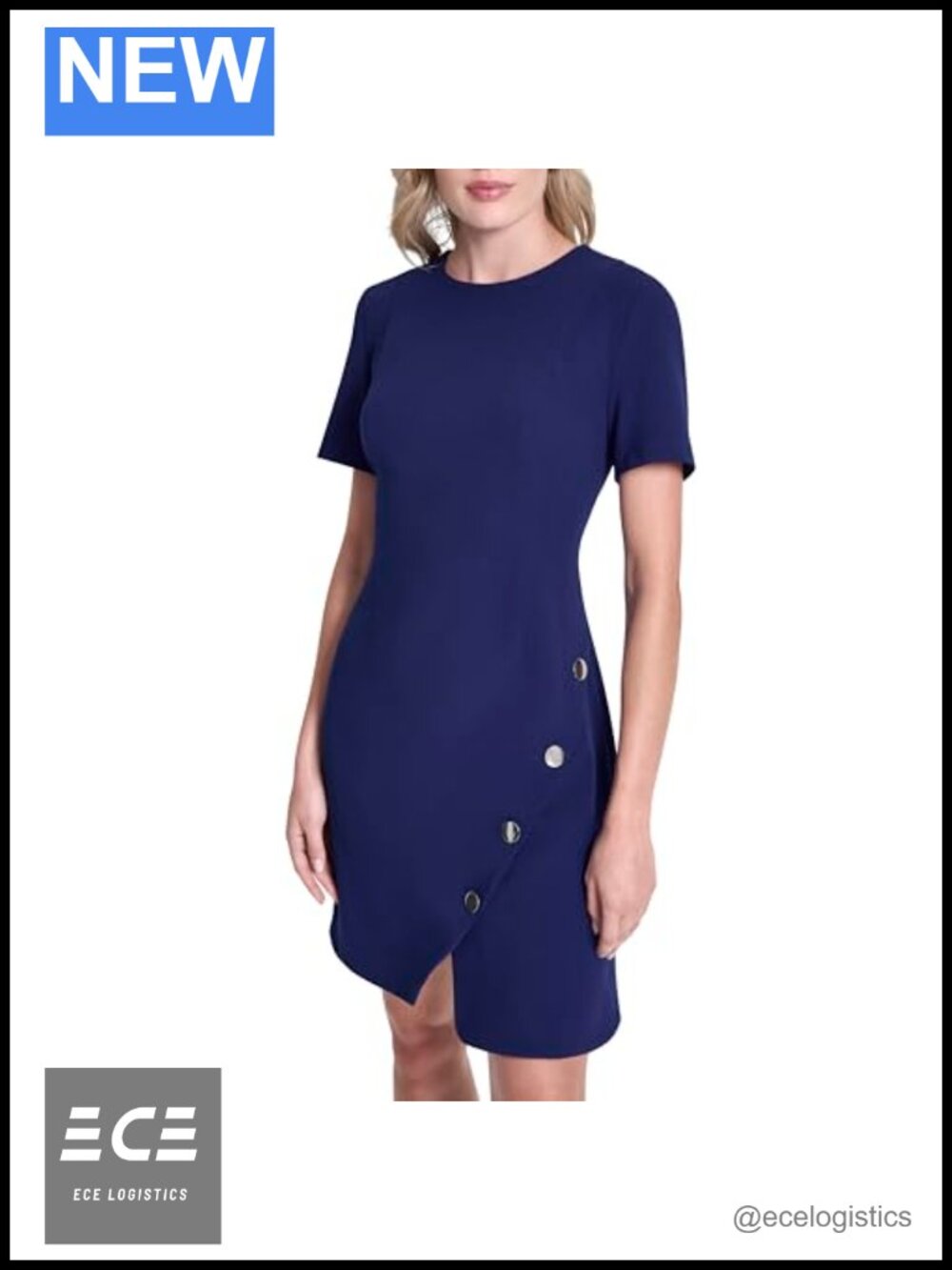 Short Sleeve Jewel Neck Scuba Crepe Sheath Dress Business Casual